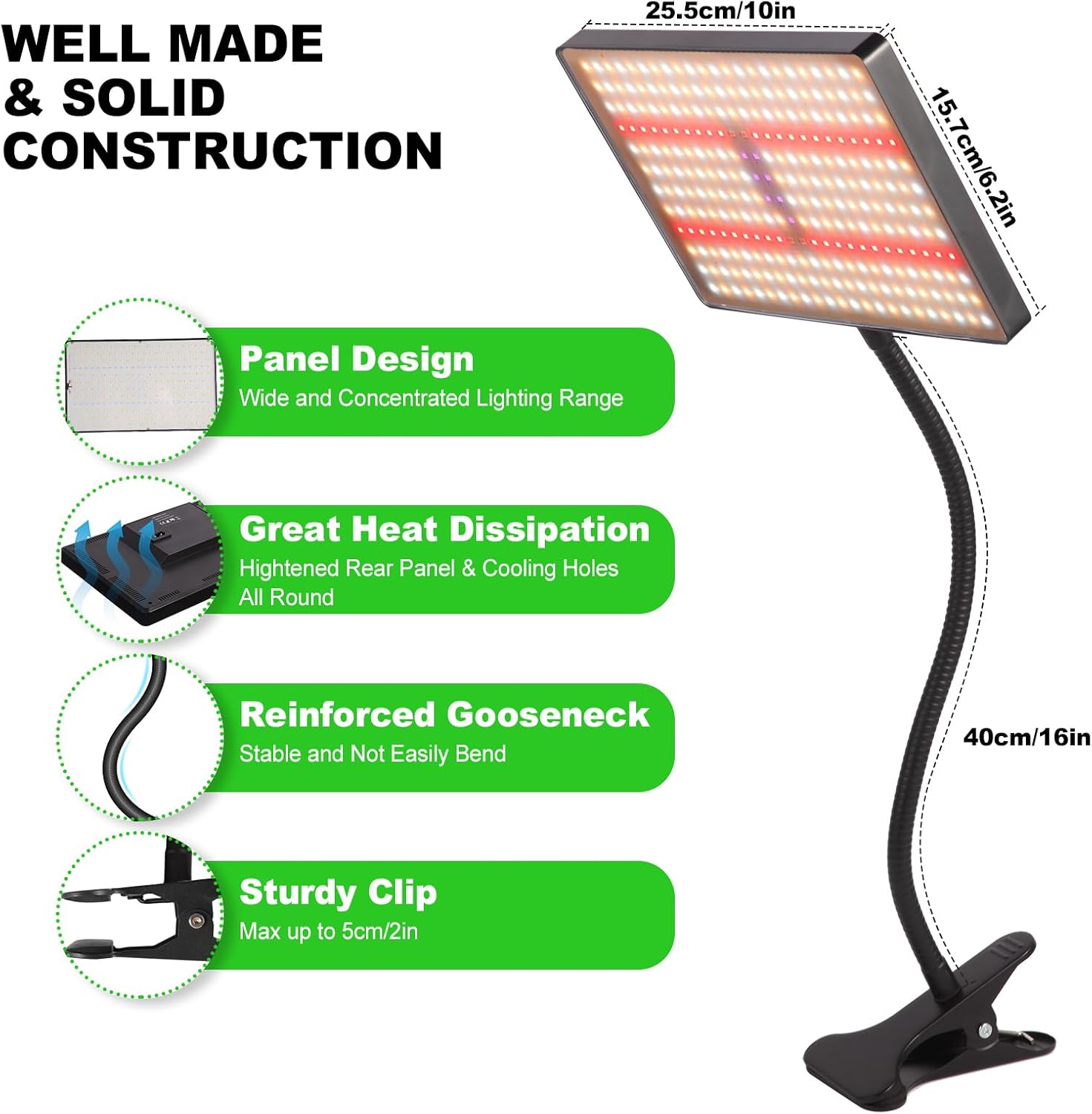 Detalle 2 de MICCYE KJX-12T-01 växtlampa med klämma, 286 LED och fullspektrum 25 W