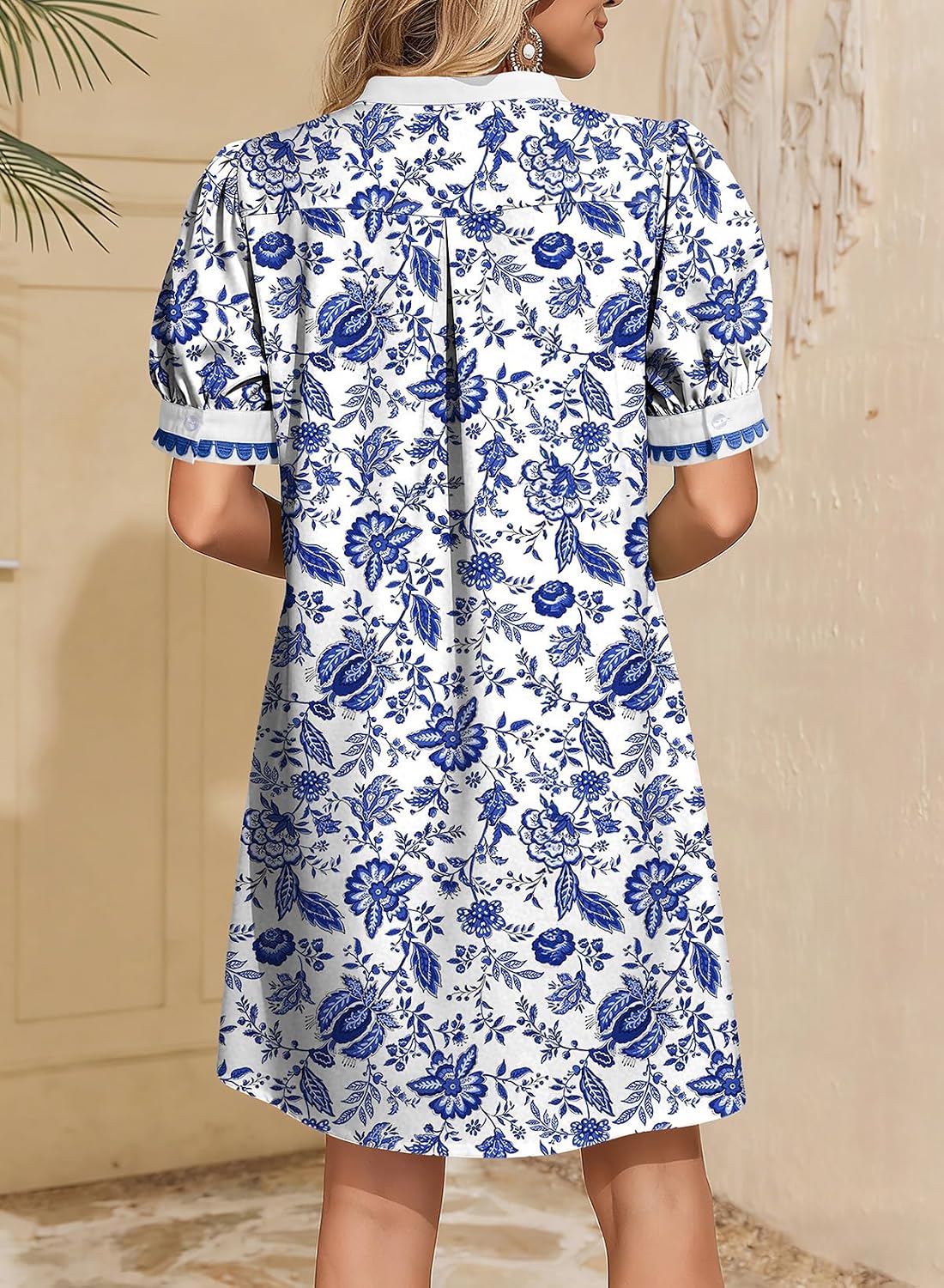 Detalle de Dokotoo Summer Dresses for Women 2026 Boho Floral Puff Short Sleeve V Neck Mini Dress
