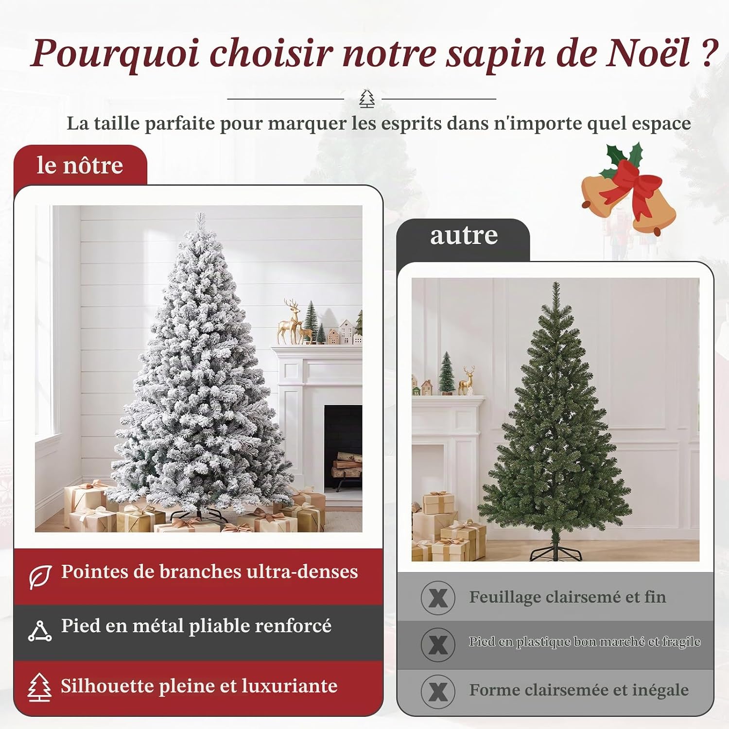 Detalle 2 de GTPLAYER CT06 kunstkerstboom 195 cm met metalen voet en decoratieve strikken