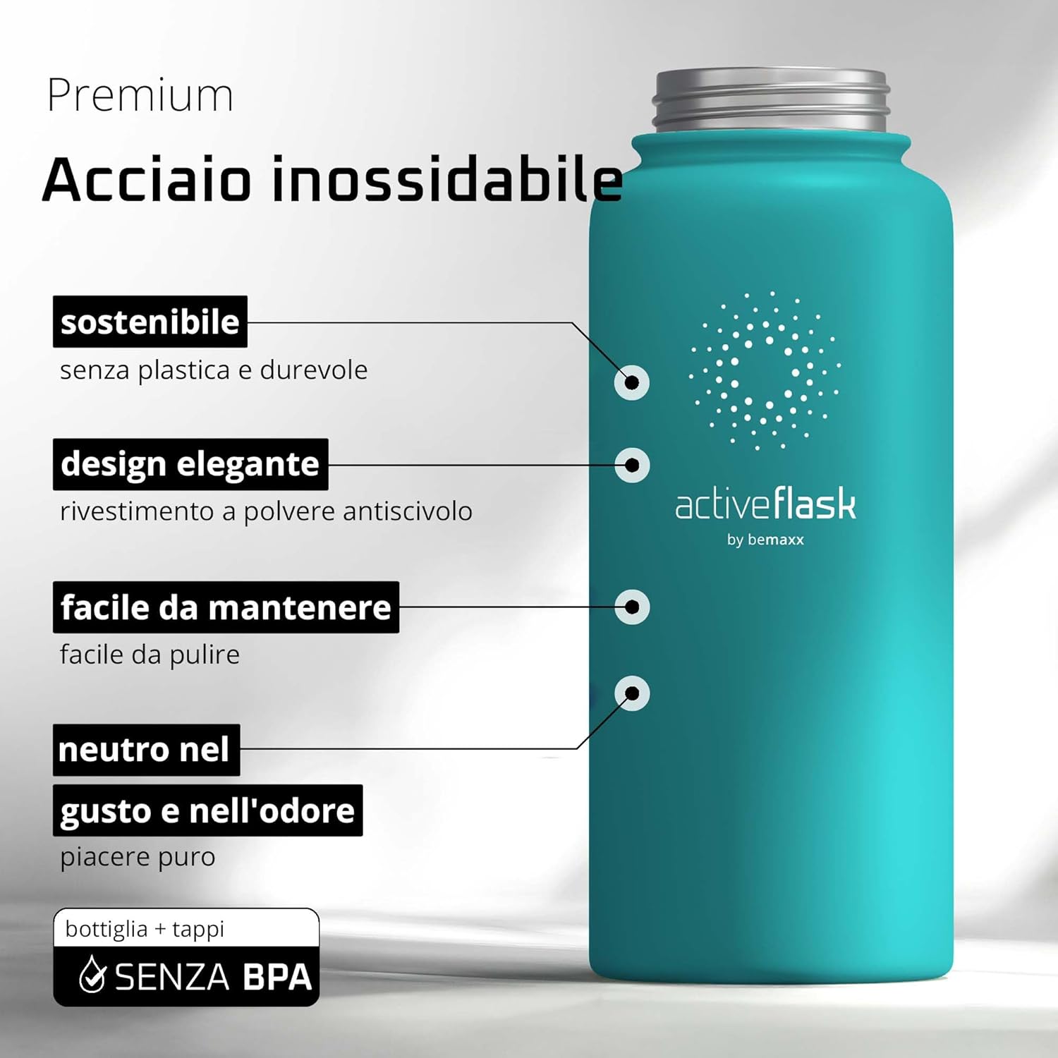 Thumbnail 2 de BeMaxx Active Flask Borraccia Termica 950 ml con Cannuccia e Tappi Antiderrame