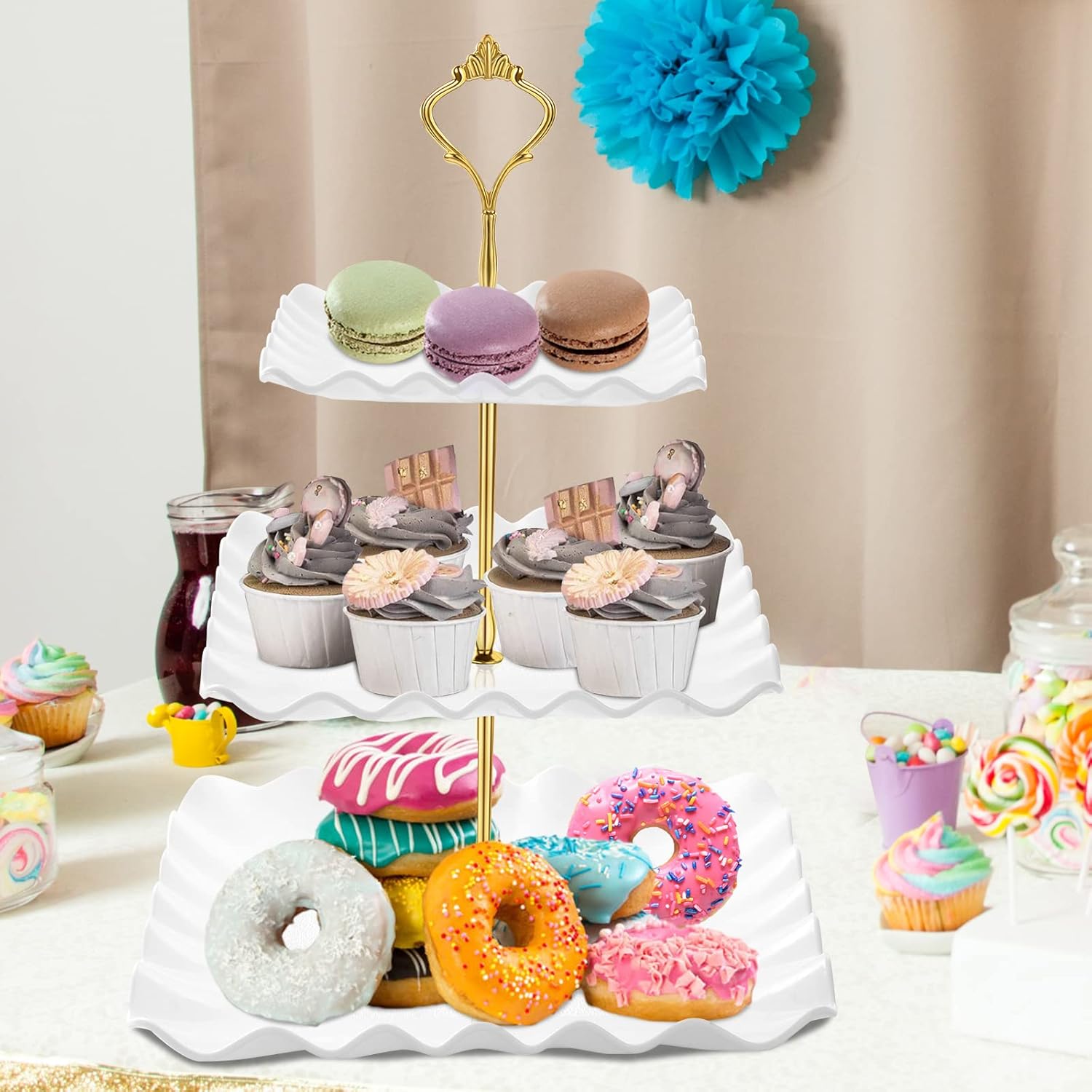 Thumbnail 6 de DAFURIET 3-Tier Dessert Cupcake Stand (White) for Tea Parties, Birthdays & Weddings