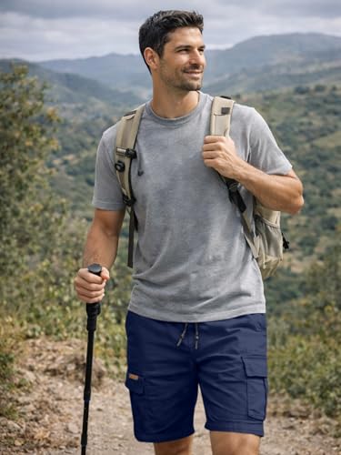 Detalle 2 de JMIERR Cargo Shorts Herren – kurze Baumwoll-Shorts mit elastischer Taille, 6 Taschen, Blau, Größe L (EU 52)