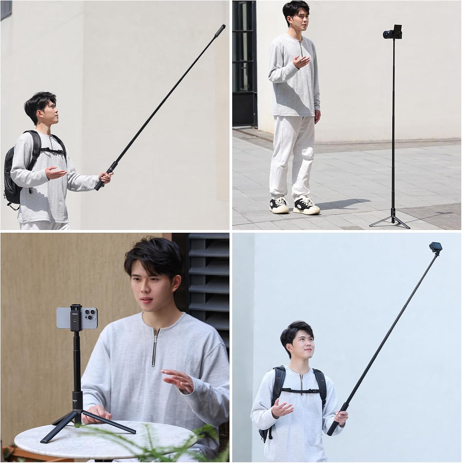 Thumbnail 6 de ULANZI Trépied pour Selfie Stick 150 cm (TT52) 2-en-1 avec tête 1/4’’, compatible Insta360 GO 3 / GO 2 et DJI Pocket 3/4