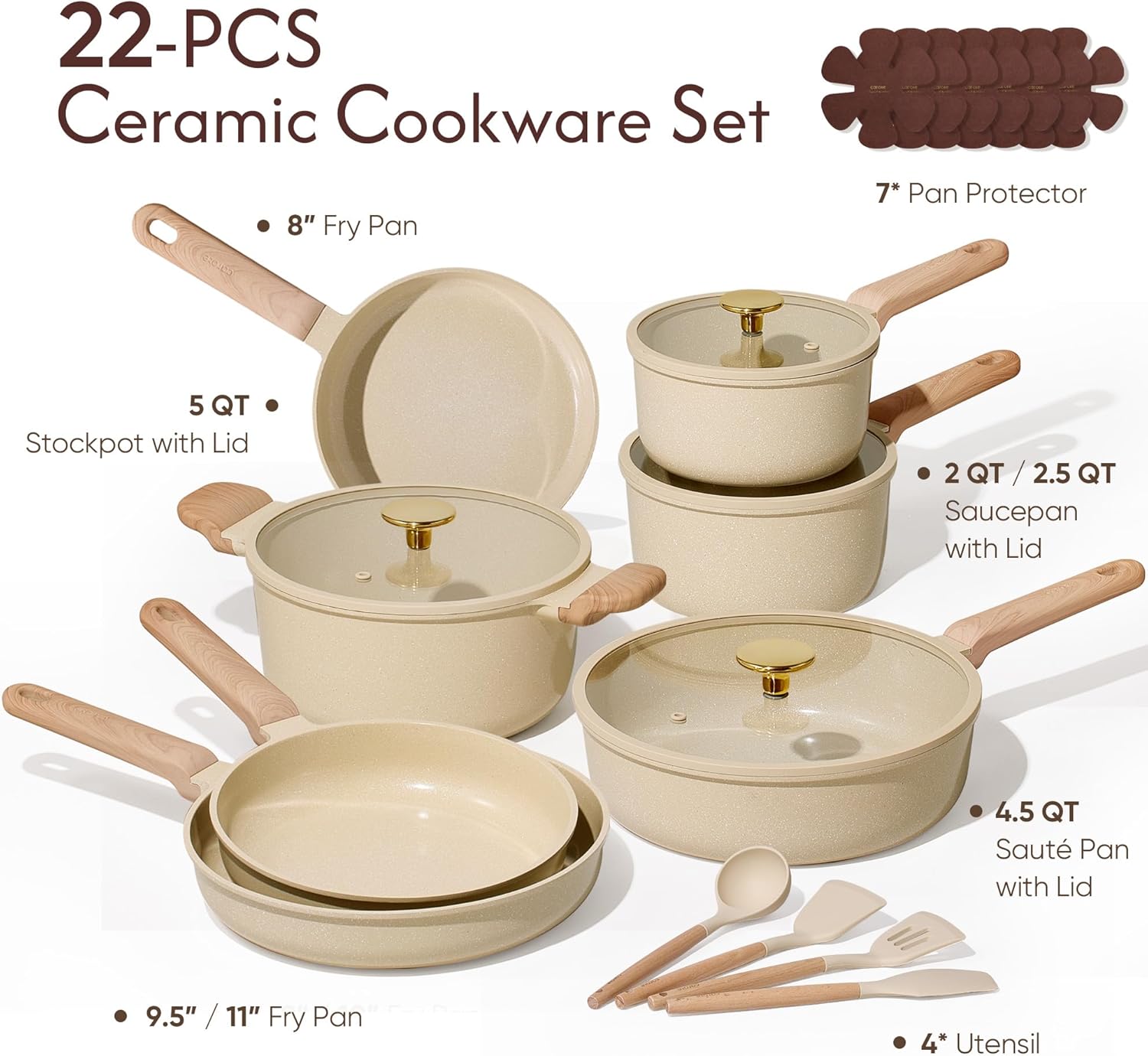 Thumbnail 1 de Carote 22-Piece Pots and Pans Set (Nonstick Ceramic, PFAS/PFOA-Free) with Lids, Utensils & Pan Protectors