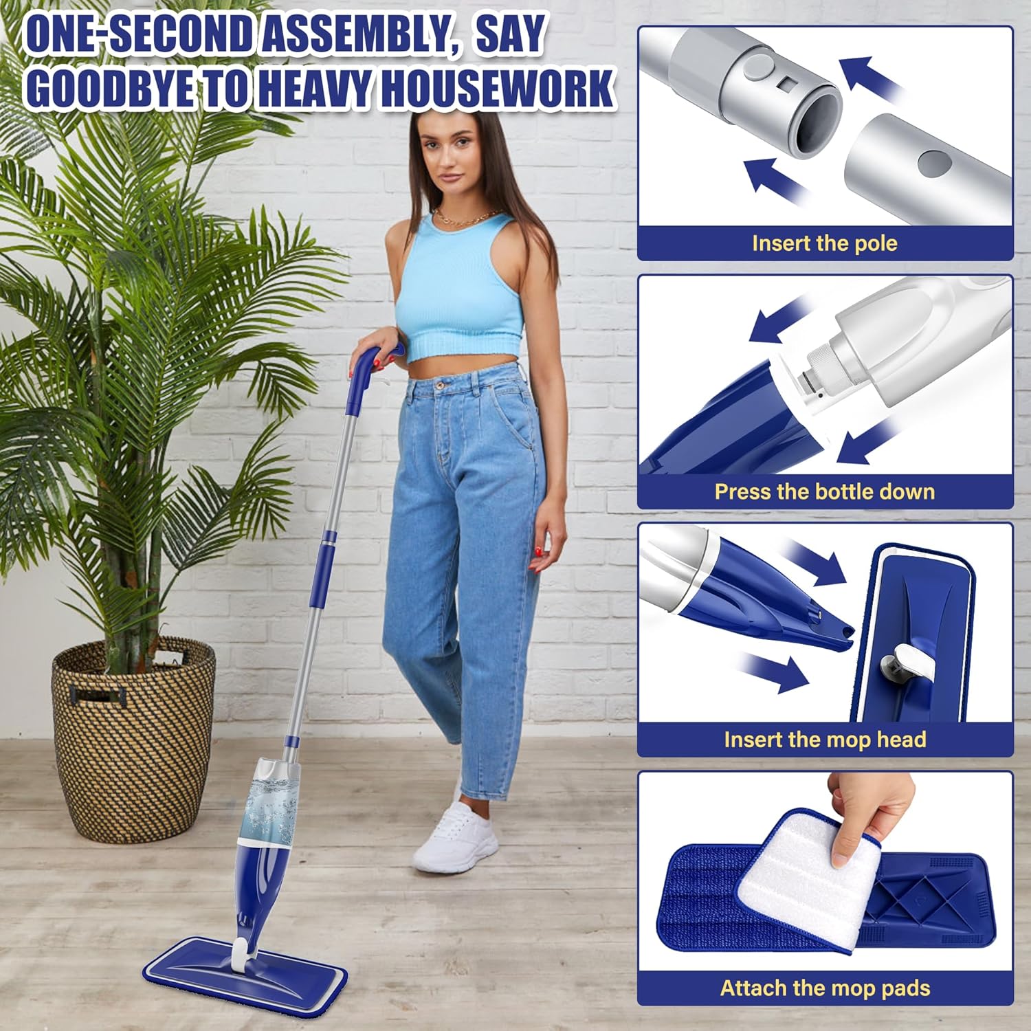 Thumbnail 3 de EXEGO Microfiber Spray Mop for Floors Cleaning with 3 Reusable Pads and Sprayer