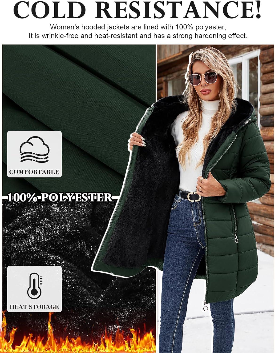 Detalle de VXVGER Women's Winter Coat with Fleece Lining