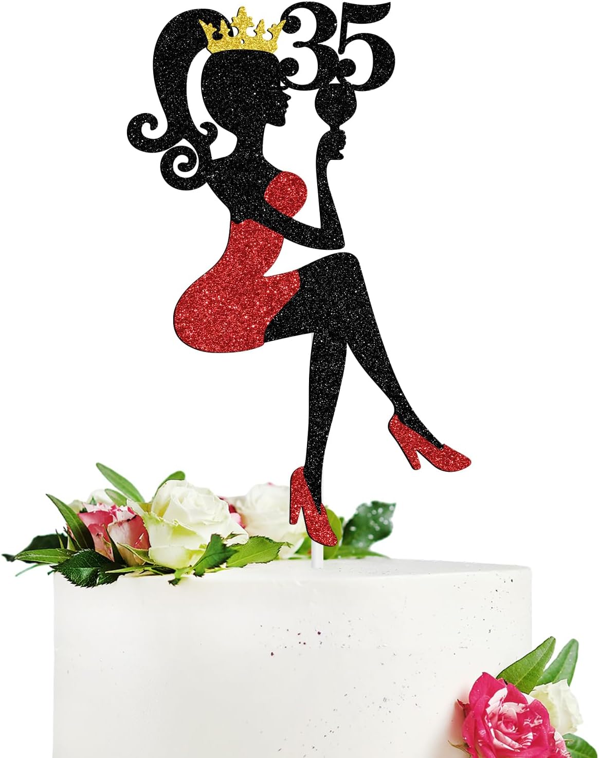 Detalle de NARLOPI Lady Happy 35th Birthday Cake Topper, Glitter Paper, 4-Inch Wide