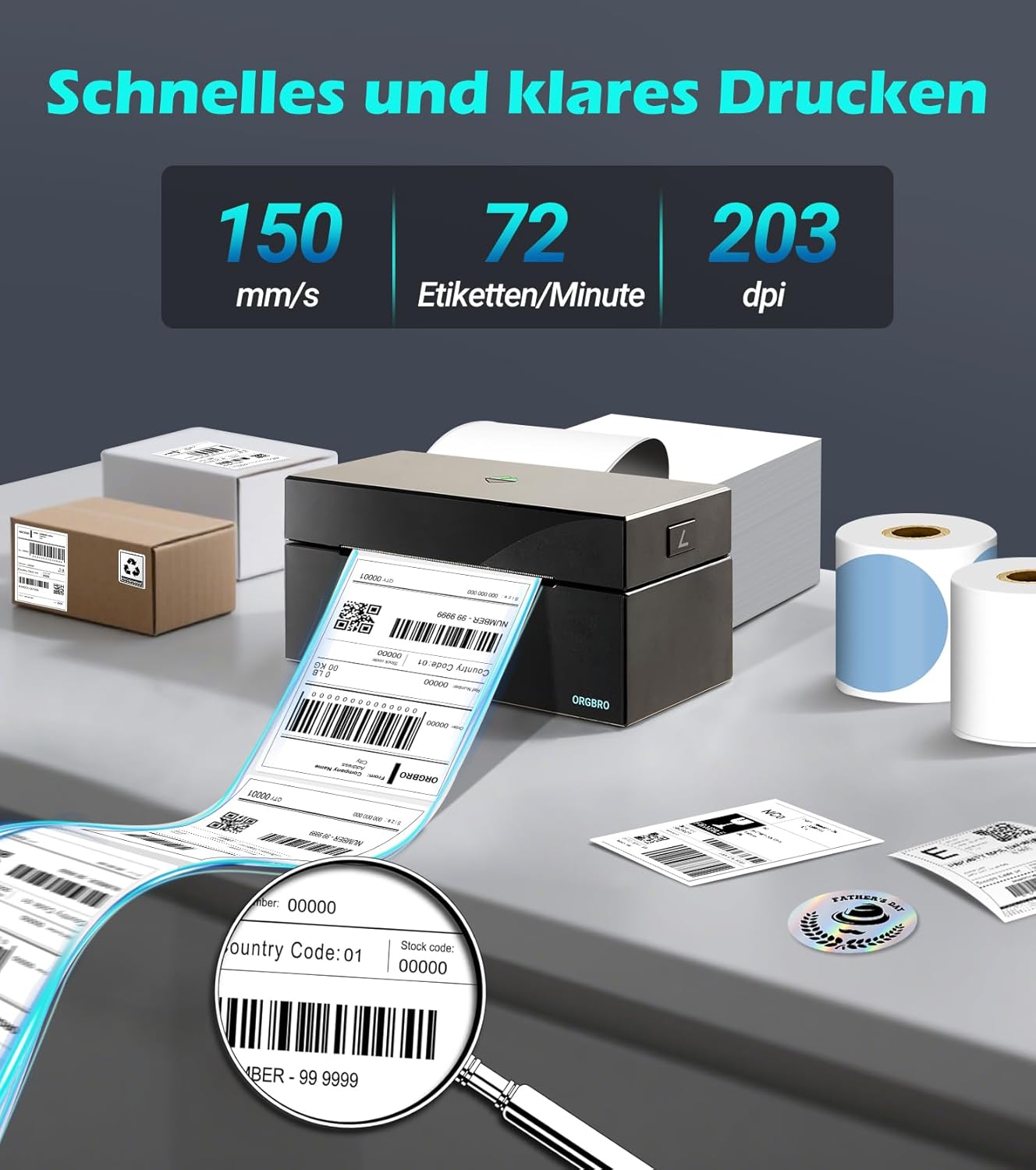 Thumbnail 2 de ORGBRO Z1 Plus: Drahtloser Etikettendrucker für Versandetiketten 4x6