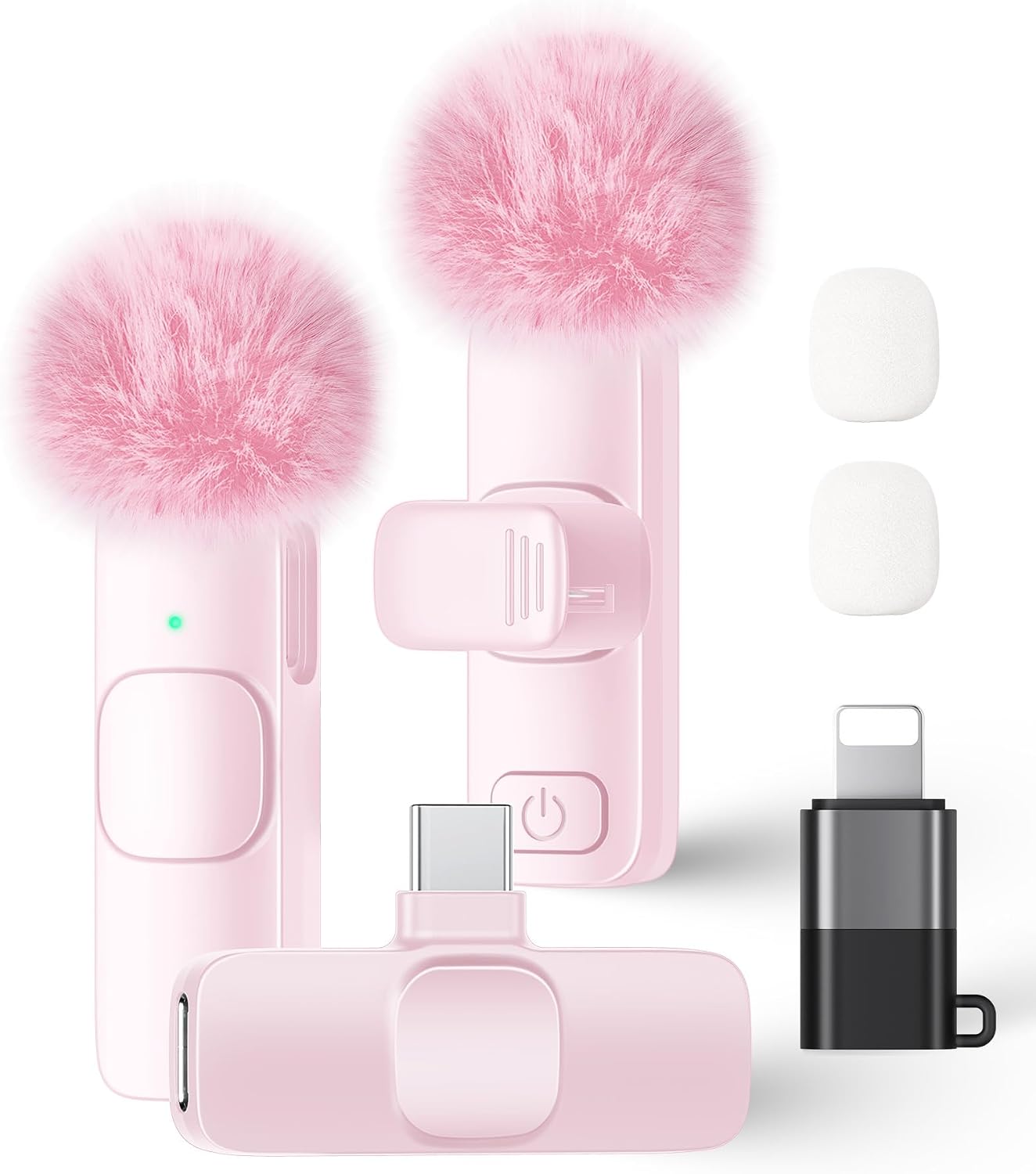 Detalle de KUKIHO Mic-03 Wireless Lavalier Microphone, 2-Pack, Pink, USB-C