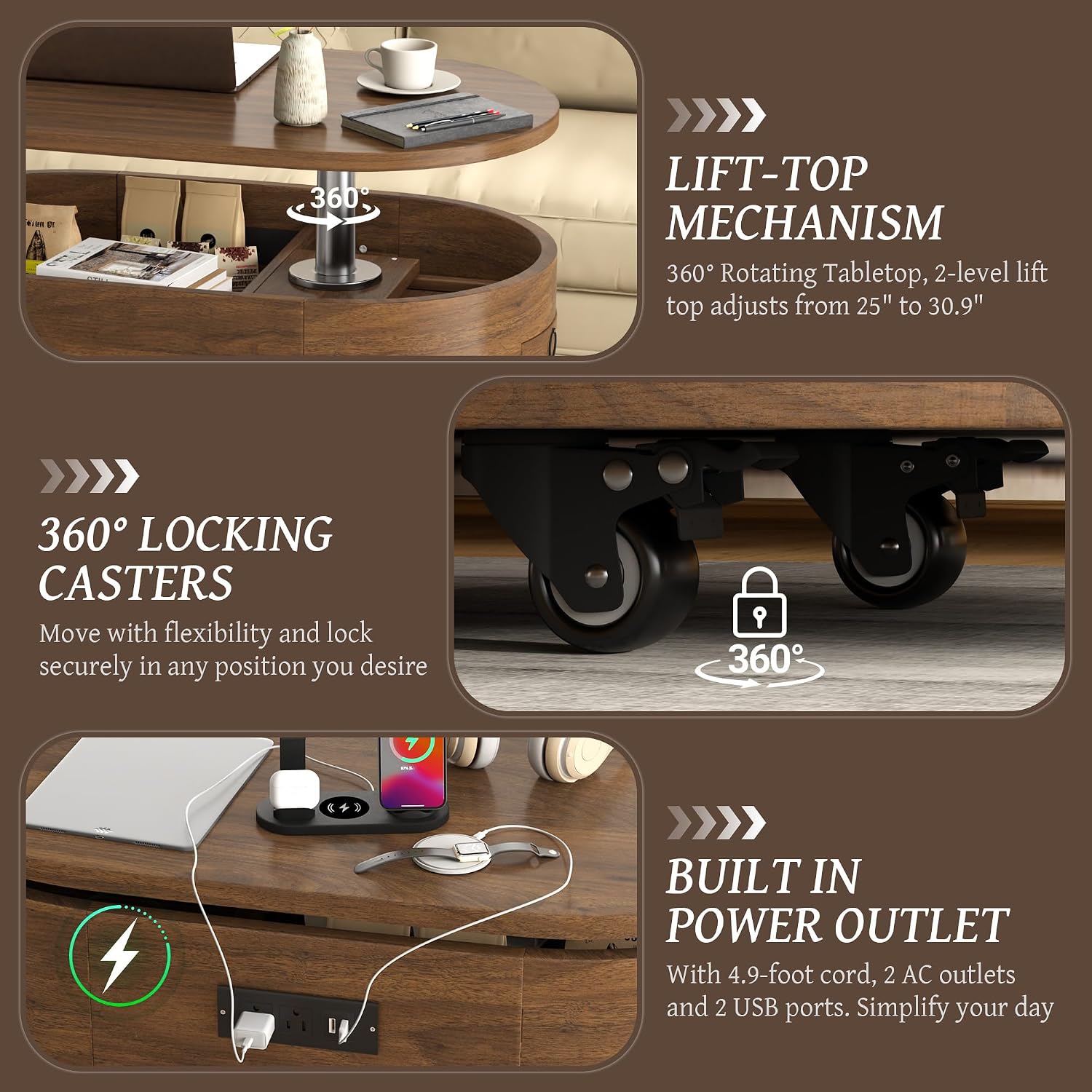 Thumbnail 5 de Oval Lift-Top Coffee Table, 27.5-Inch