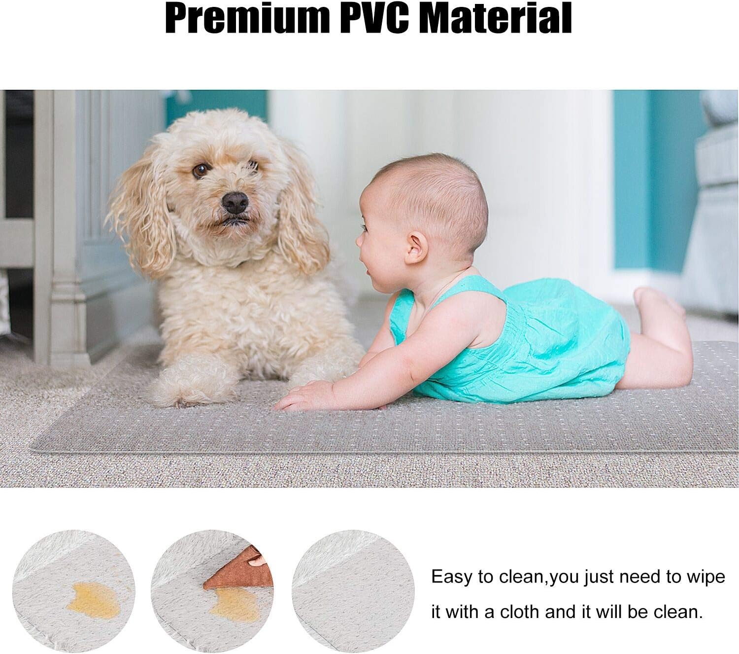 Detalle de Kuyal Clear PVC Carpet Chair Mat 48" x 36" (BPA-free) for Home Office Floors