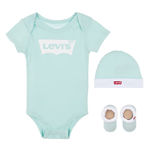 Detalle de Levi's Classic Batwing Hat Bodysuit Bootie Set 3Pcs per neonato 0-24 mesi Bianco/Pastel Turquoise