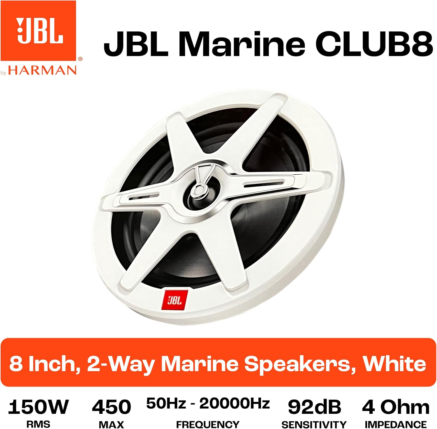 Detalle 2 de JBL Club Marine 8" JBLMARSPKCB82AM 2-Way Marine Speaker with IPX5 and RGB LEDs
