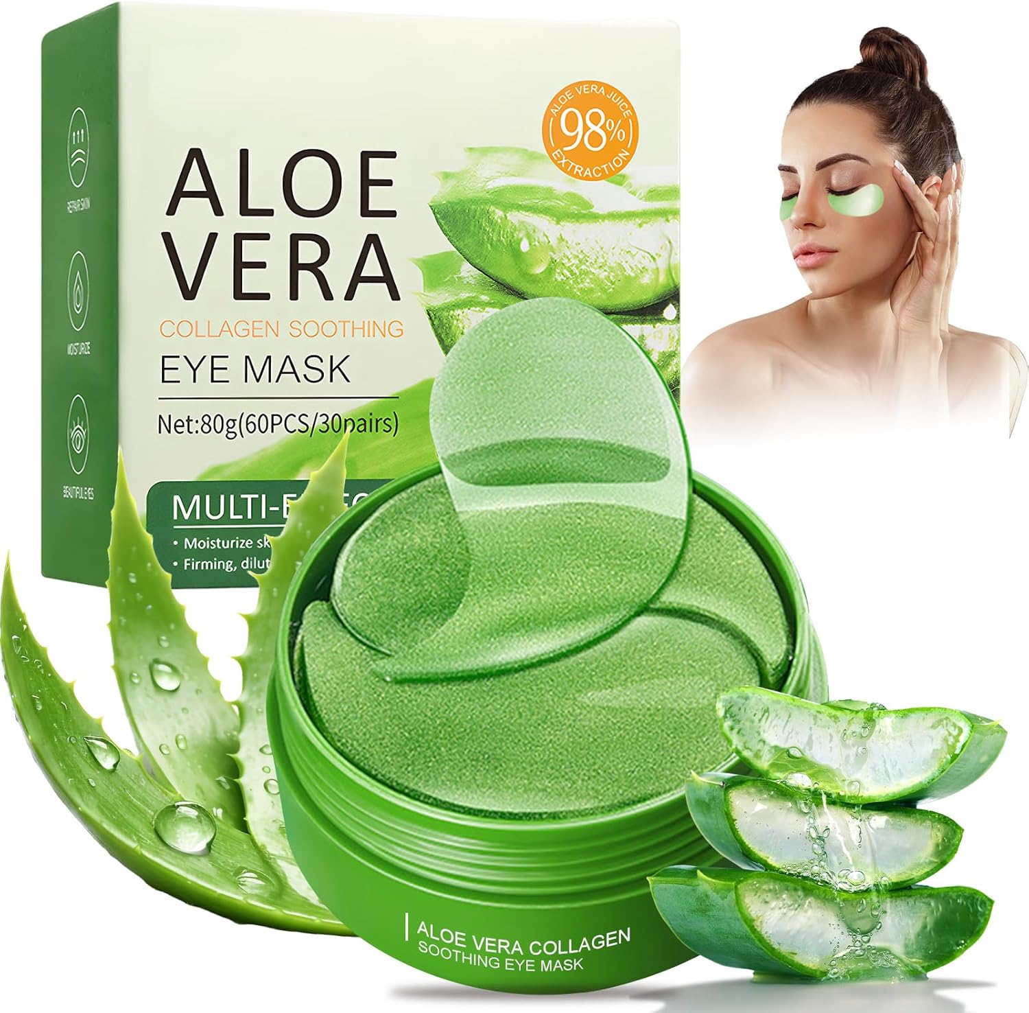 Detalle de Lot de 60 coussinets contour des yeux à l’aloe vera – Masque hydrogel hydratant 80 g