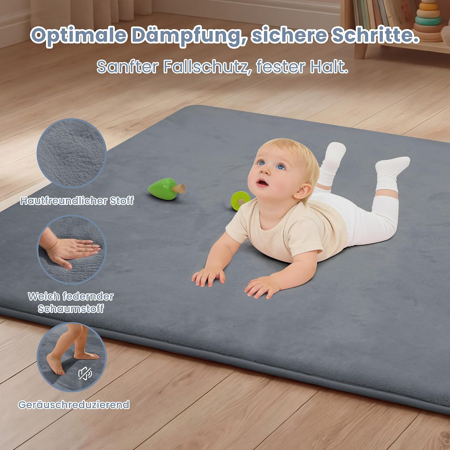 Thumbnail 3 de ACOMOPACK Baby Play Mat: 127 x 127 cm, 3.5 cm Memory Foam, Grey, Non-Slip for Tummy Time and Crawling