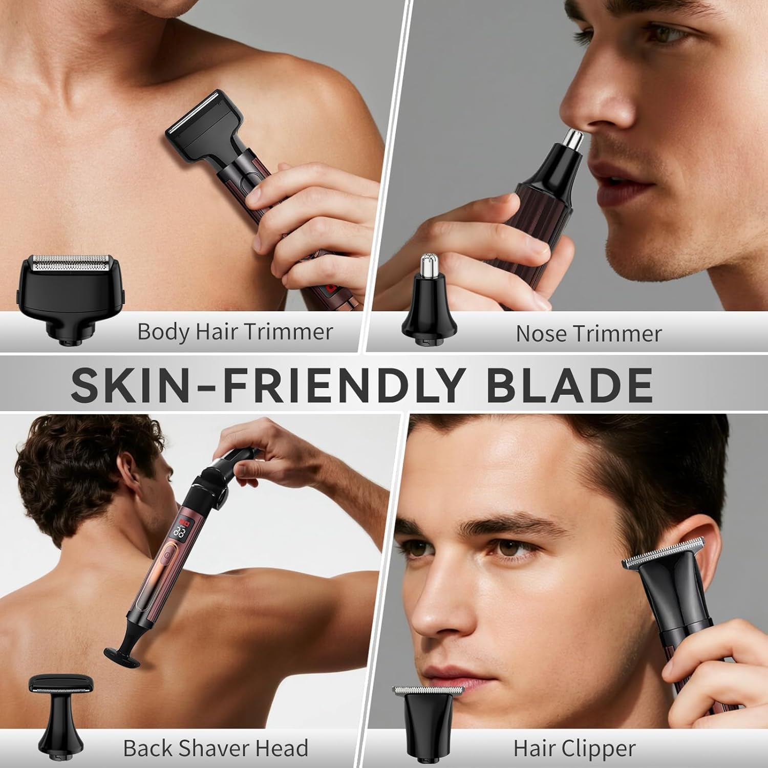 Thumbnail 1 de Long-Handle Waterproof Back Shaver with 4 Flex Heads, Extendable Reach and USB Charging