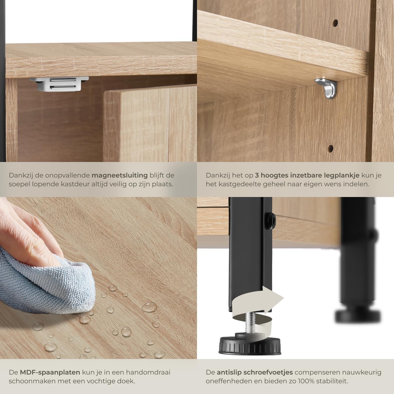 Detalle 2 de tectake 404222 bijzetkast als nachtkastje, zwart stalen frame en Sonoma-eikenlook