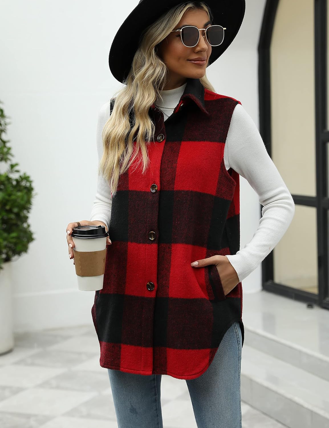 Detalle 1 de Tanming Women's Plaid Vest in Brushed Flannel