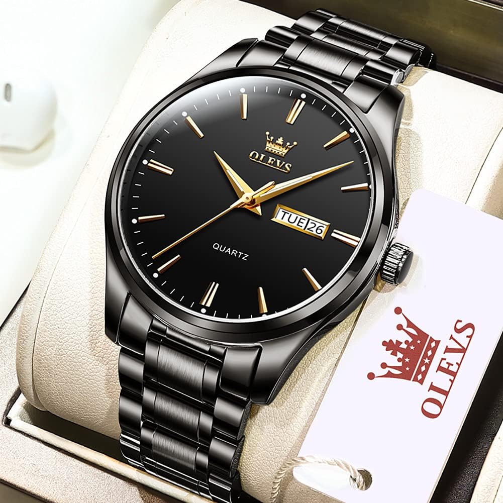 Detalle 2 de OLEVS Quarzuhr Gold Schwarz 40 mm Herrenarmbanduhr