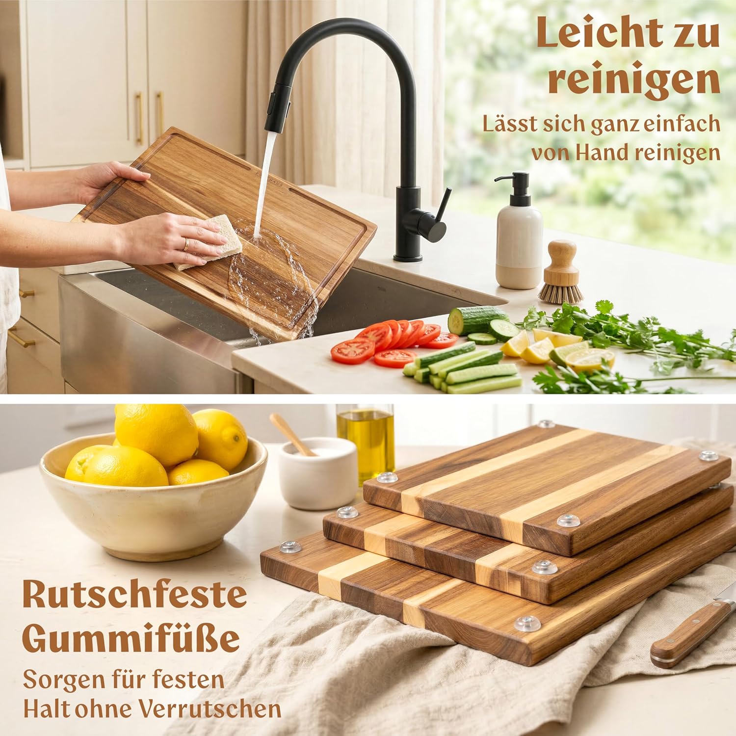 Thumbnail 6 de EDELHAUS Schneidebrett Holz 3er Set 40x30 cm