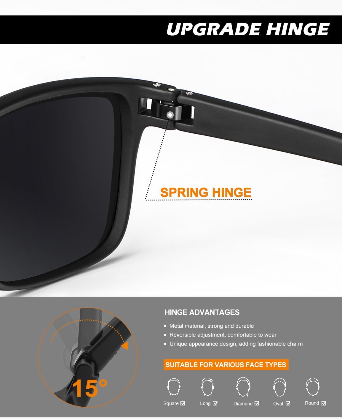 Detalle de HENGOSEN Sunglasses Mens Polarised – Classic Lightweight UV400 Rectangular Frame