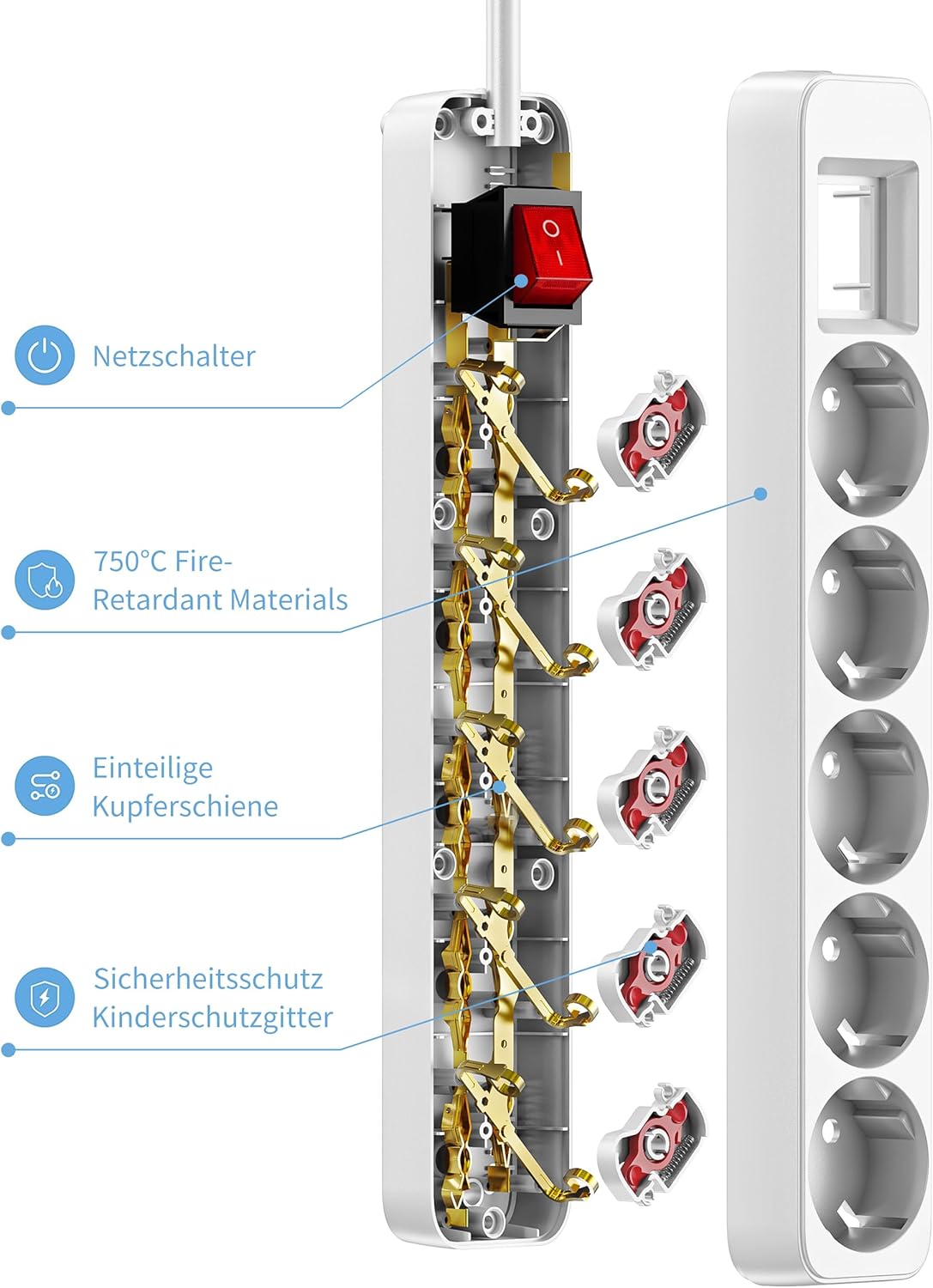 Thumbnail 4 de Realmade 5-fach Steckdosenleiste mit Save Energy-Schalter, 5 m Kabel, weiß