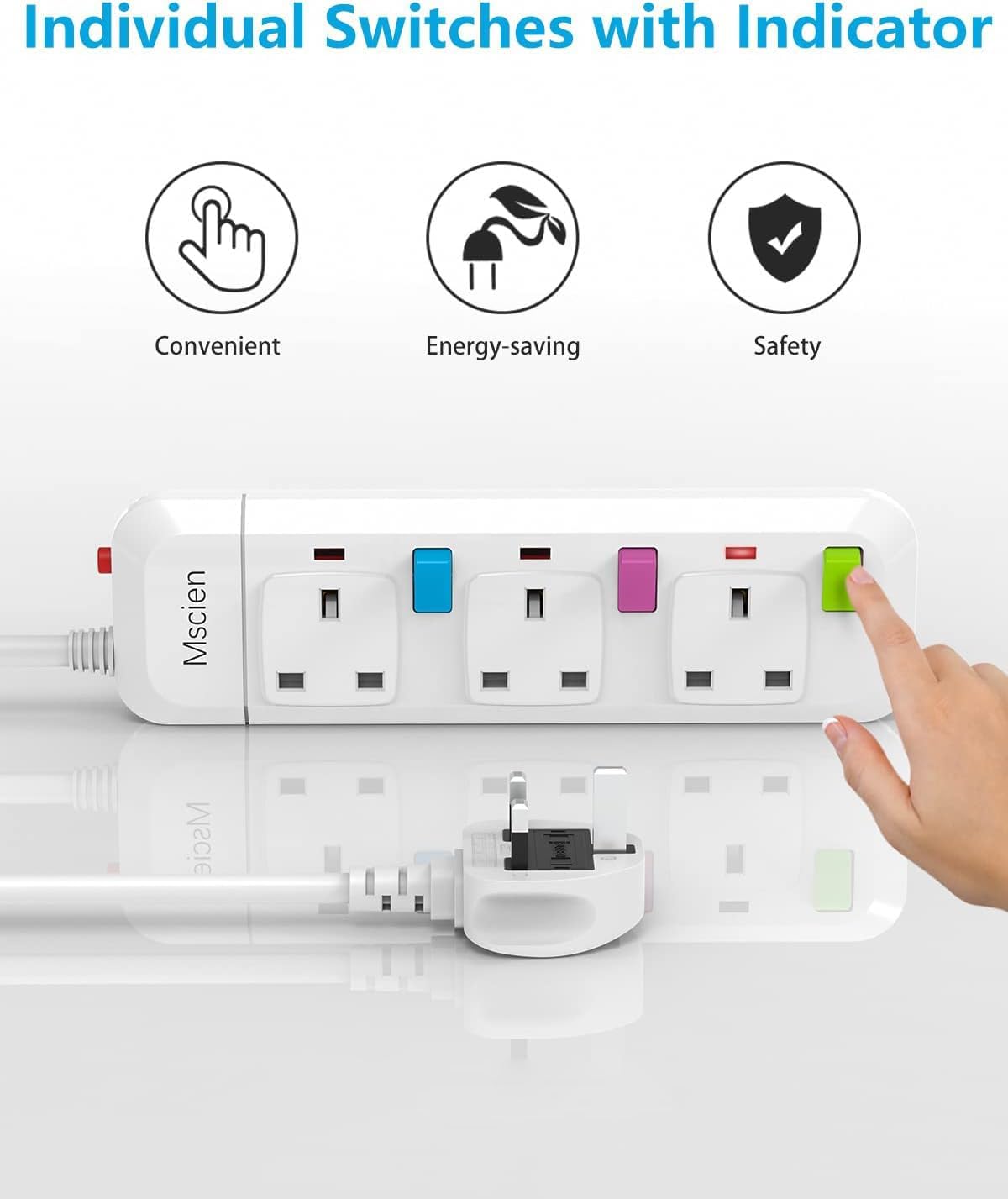 Thumbnail 2 de Mscien Extension Lead 1.8m with switches 🔌