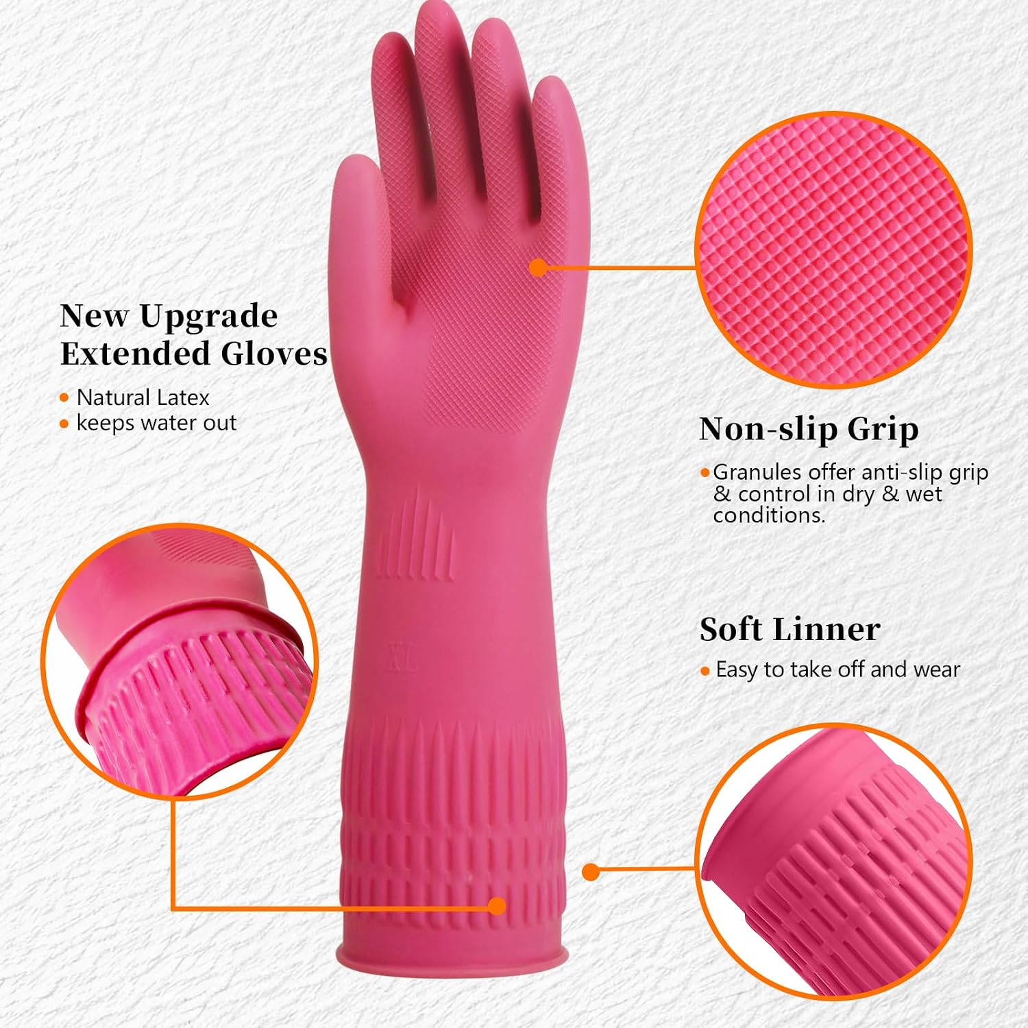 Detalle 2 de ccebwyny Rubber Gloves for Cleaning – 3 Pairs, 15-Inch Long, Medium (Fits Small Hands)
