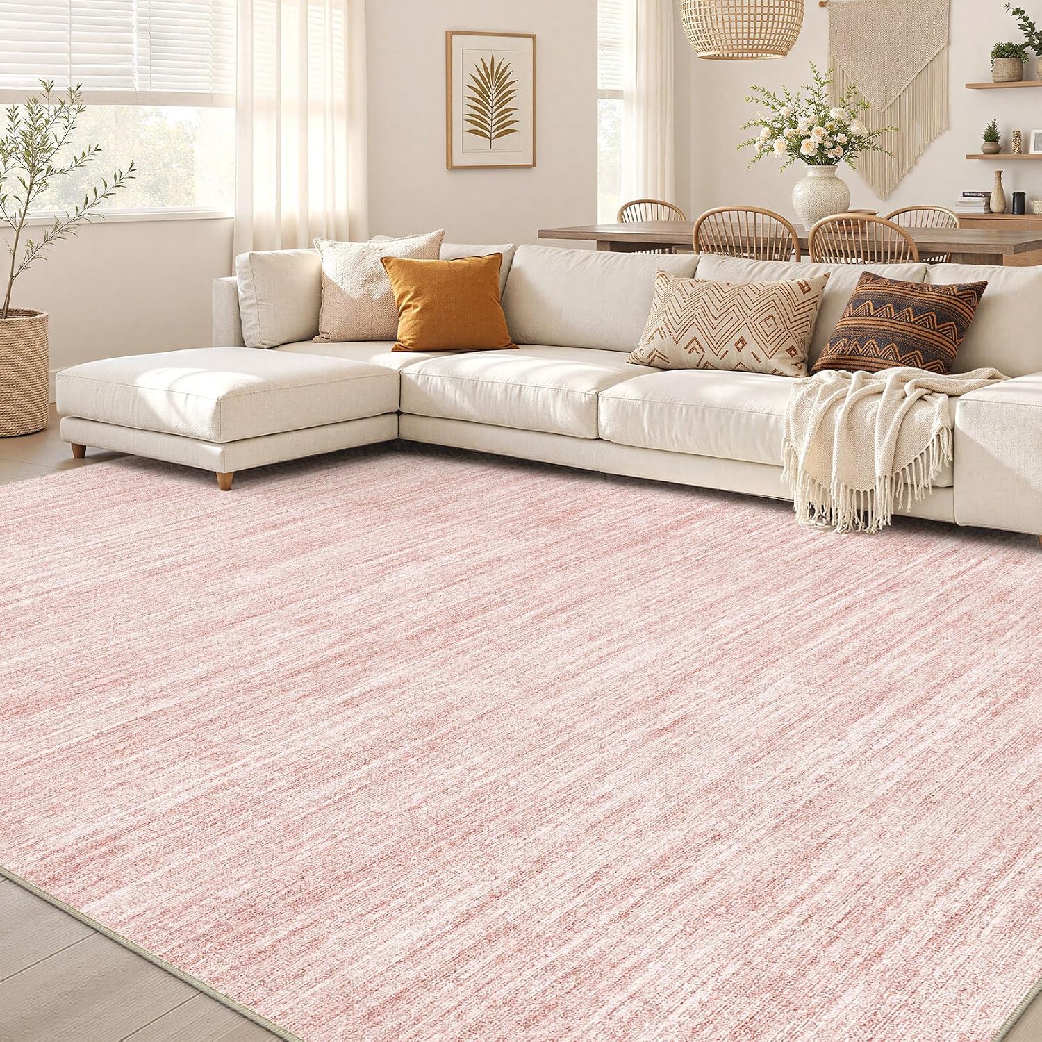 Thumbnail 6 de Nakagishi Neutral 10' x 12' Pink Washable Area Rug, Low-Pile Polyester