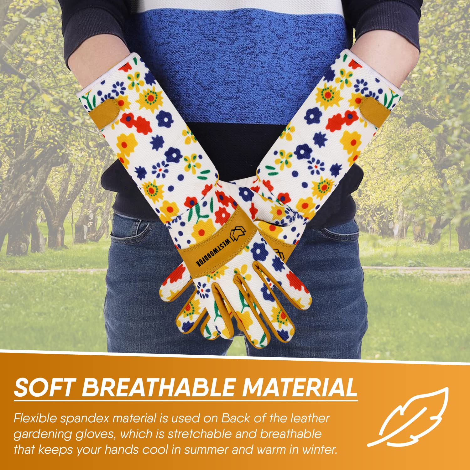 Thumbnail 3 de Leather Gardening Gloves Long Forearm Protection – Thorn Proof, Breathable Palm Gauntlets