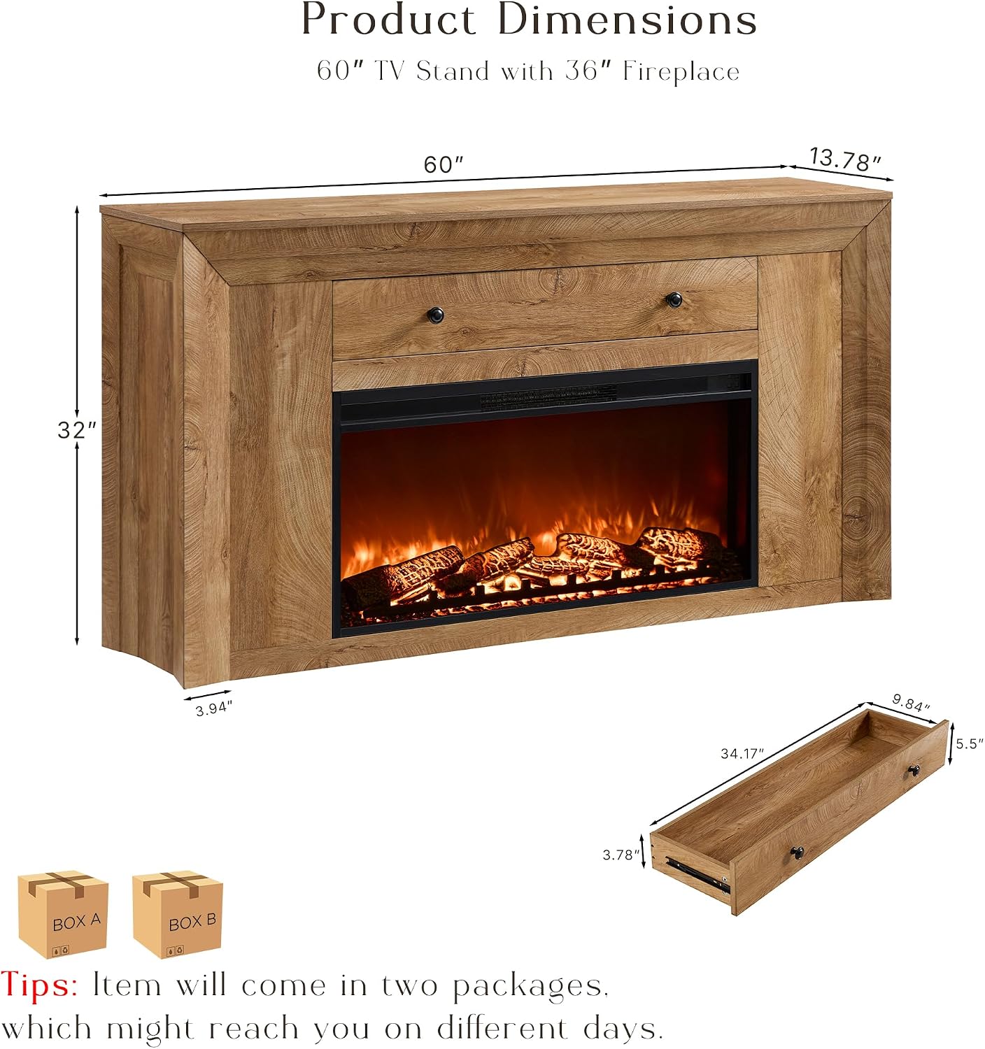 Thumbnail 1 de ACCOHOHO LM156-60FP36WL Electric Fireplace TV Stand, 60-Inch Mantel