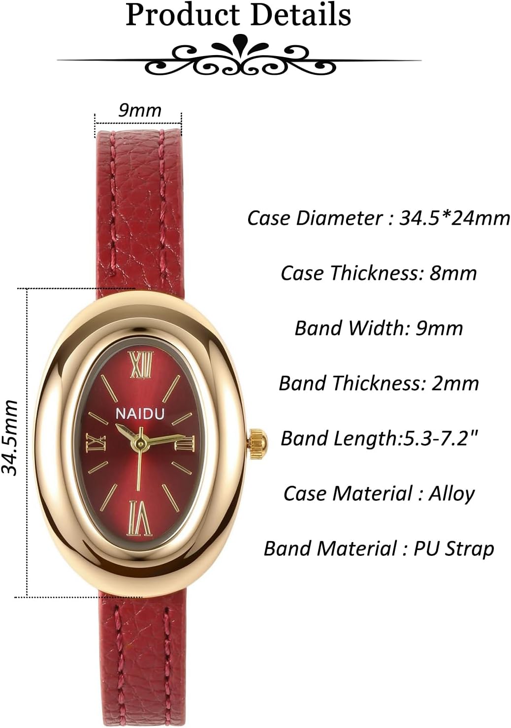 Thumbnail 5 de JSDDE Damen-Armbanduhr mit Lederarmband, ovalem Gehäuse und Quarzwerk