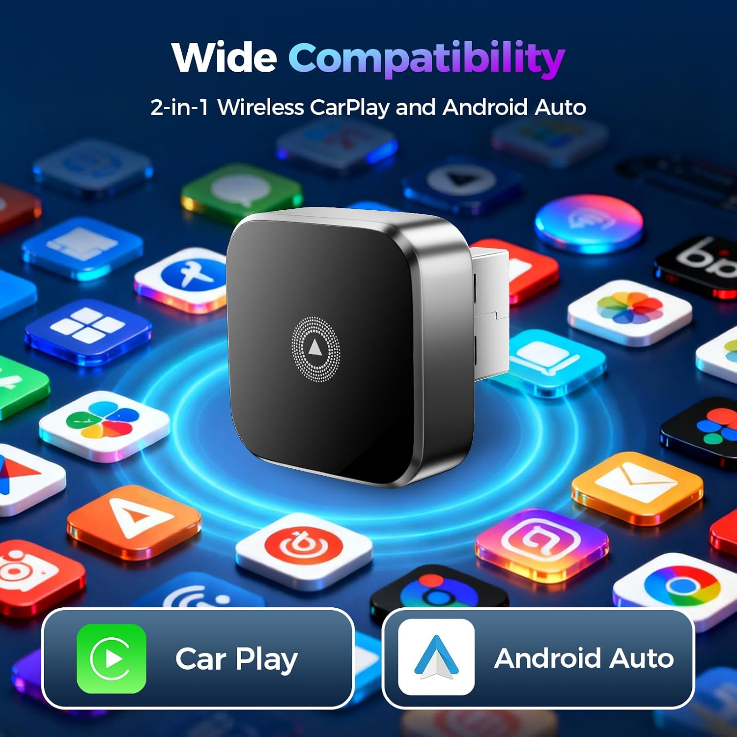 Thumbnail 1 de 2026 Wireless Android Auto & CarPlay Adapter UK 2-in-1 (USB/Type-C) – Dual-Band WiFi & Bluetooth 5.0