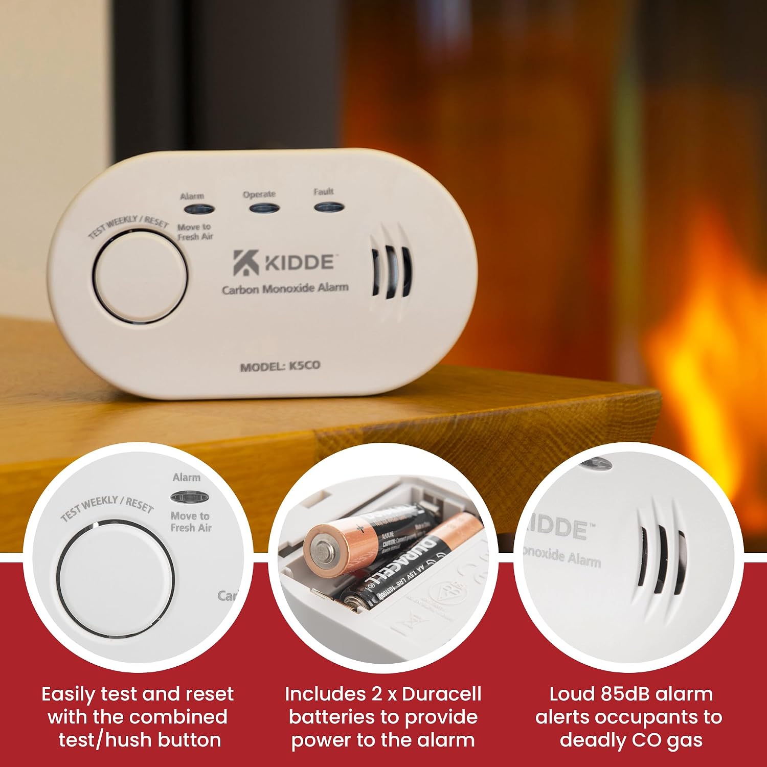 Detalle de Kidde 5CO Carbon Monoxide Alarm and Detector with AA Batteries – 10 Year Sensor Life