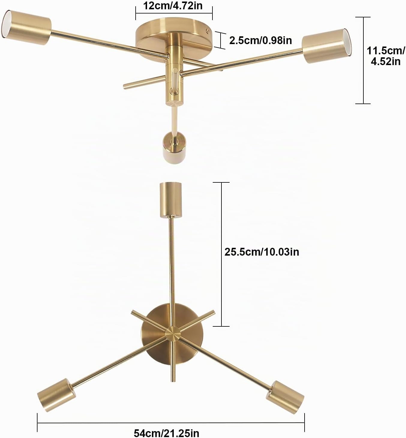 Detalle 2 de Riserva RVDE-52 Sputnik-taklampa i metall, 3 E27-ljuskällor, 180°