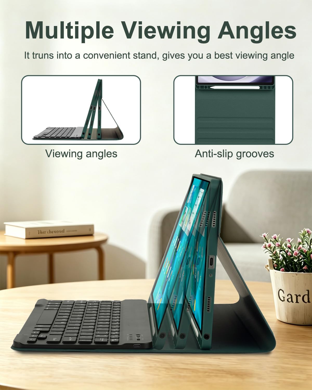 Thumbnail 3 de EAMPANG Keyboard Mouse Case for Samsung Galaxy Tab A11+ / A9+ (11-inch, 2023/2025) — Dark Green Detachable RGB Keypad Cover