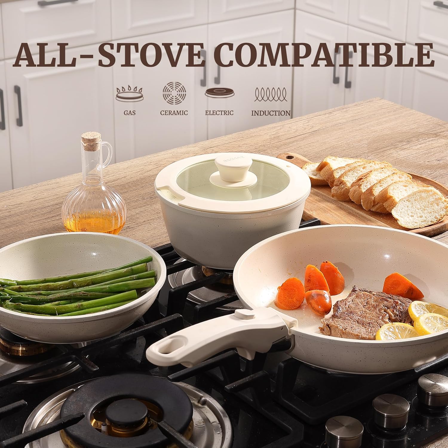 Thumbnail 4 de BECIGAR 8-Piece Ceramic Nonstick Cookware Set with Detachable Handle (Induction & Oven Safe)