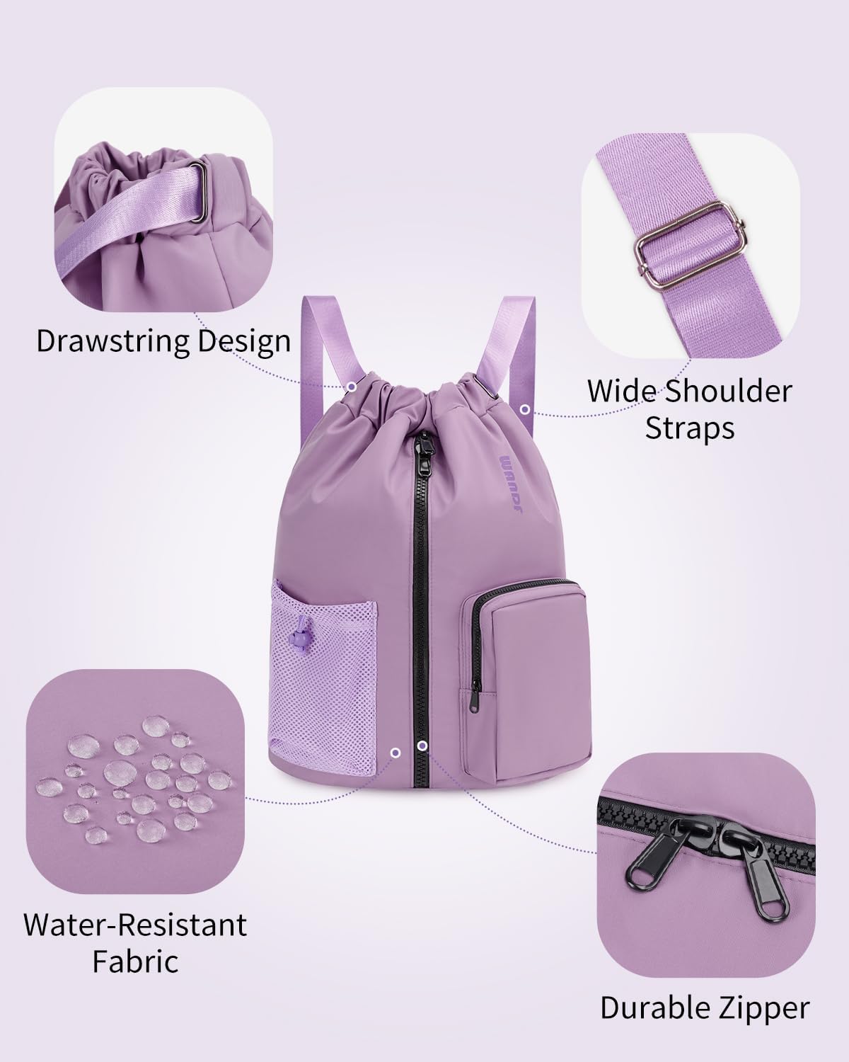 Thumbnail 6 de WANDF Drawstring Gym Bag: 24L Water-Resistant Sports Bag with Shoes Compartment