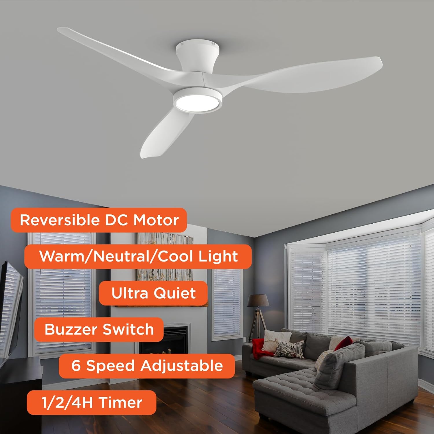 Thumbnail 1 de TALOYA 52-Inch Flush-Mount Ceiling Fan with Light, Remote, and Reversible DC Motor
