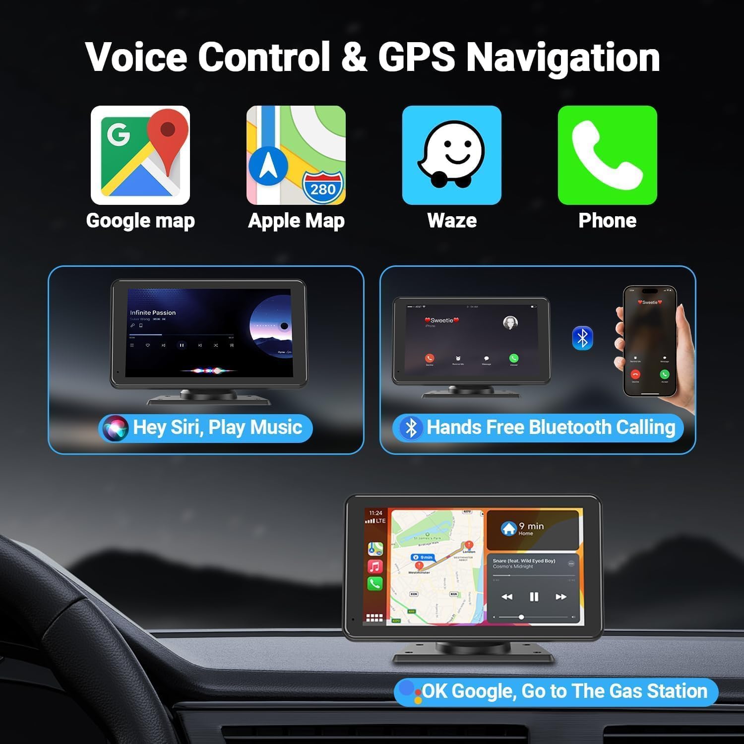 Thumbnail 3 de APOKAMORI 7-Inch CarPlay Wireless Portable Touchscreen Stereo with Backup Camera