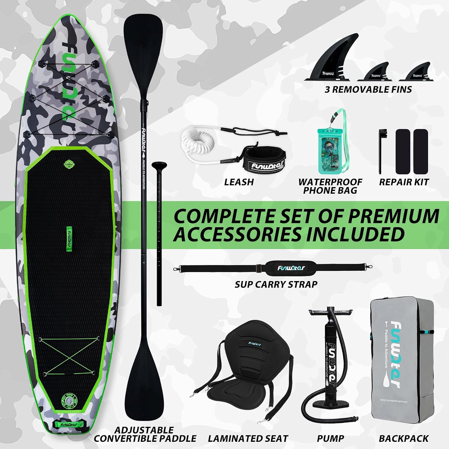 Detalle de FunWater Sup Gonfiabile Portatile: Tavola da Stand Up Paddle 10'10" con accessori completi
