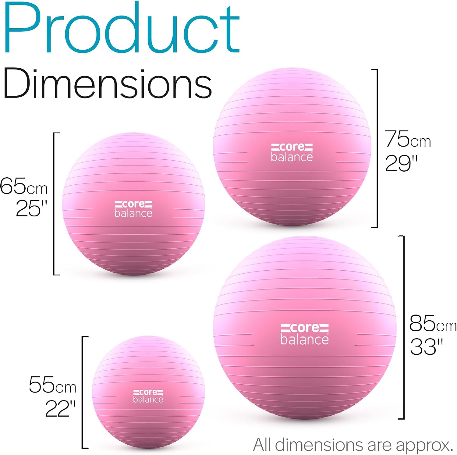 Detalle de Core Balance HU-XI-15 Exercise Ball, Anti-Burst PVC, Pump and Tape Measure