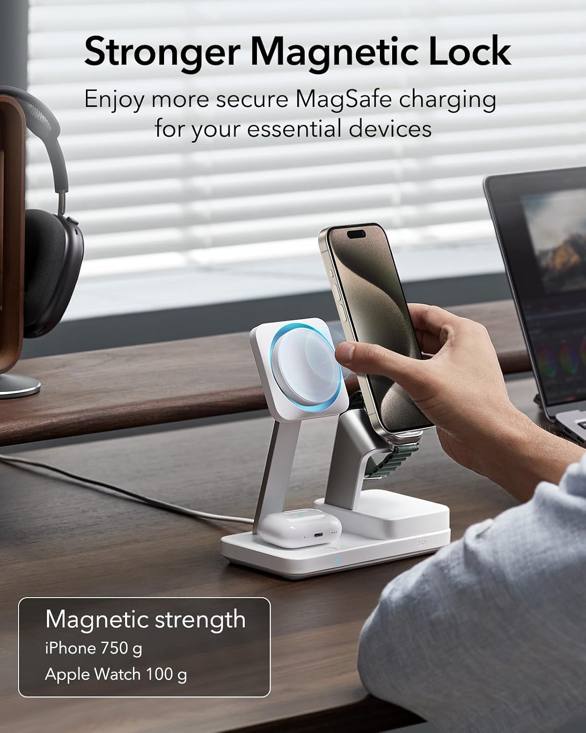 Thumbnail 6 de Stazione di Ricarica GaN 100W ESR con CryoBoost 6-in-1: ricarica magnetica e MagSafe per iPhone, Apple Watch e dispositivi USB-C/A