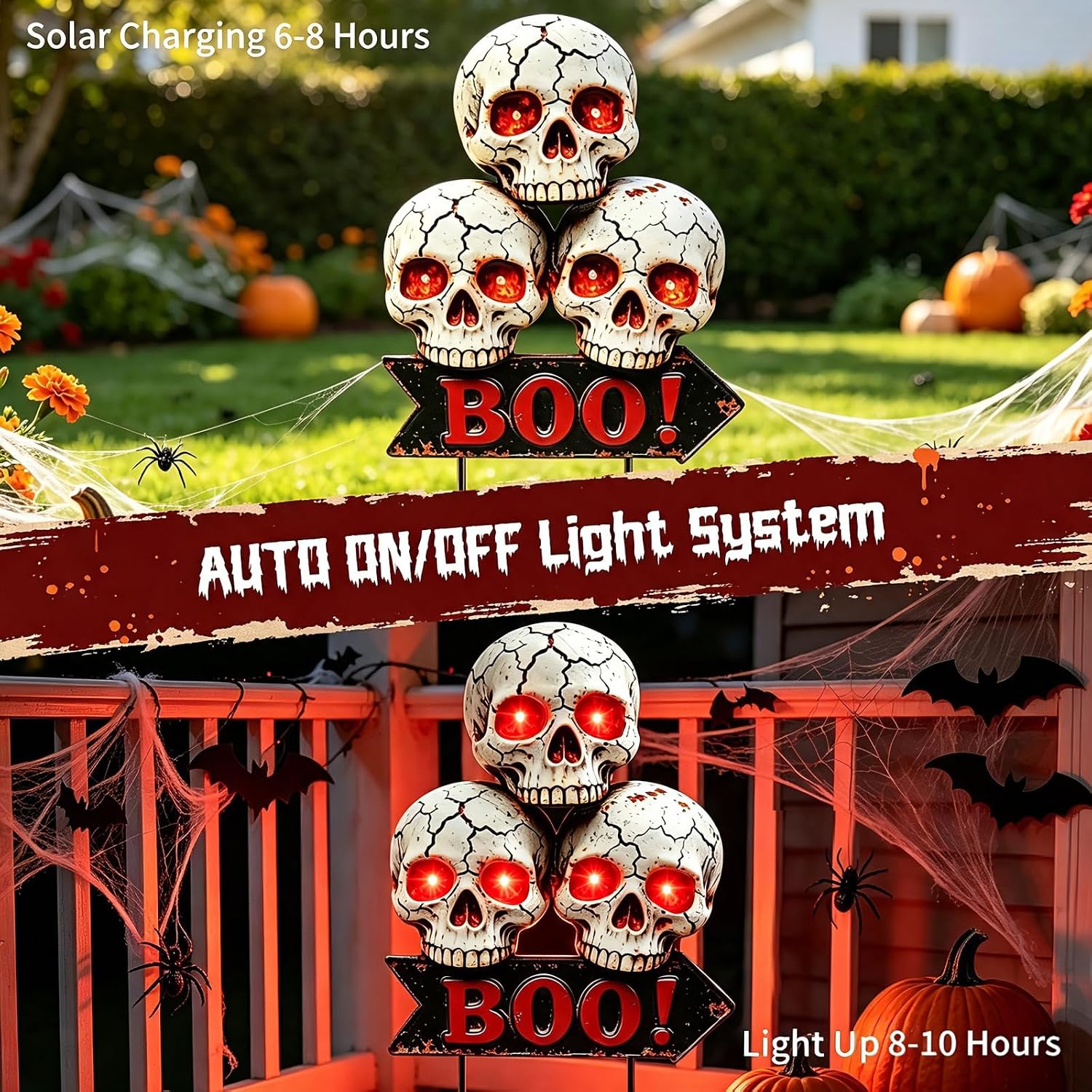 Detalle 2 de yulloyello LL-WSSTKL-1P Solar Halloween Skull Garden Stake with Red LED Eyes