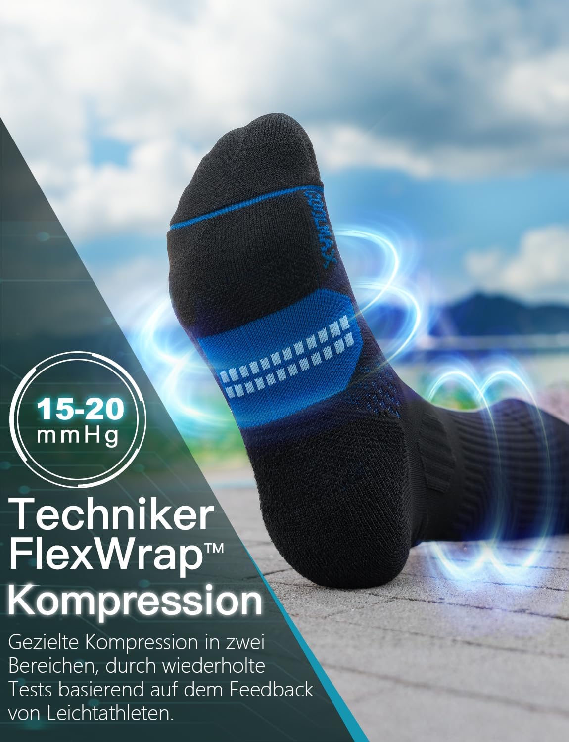 Detalle 2 de Juclise Laufsocken Kompressions Wandern Bambus Coolmax – Anti‑Blasen, atmungsaktiv, 15–20 mmHg