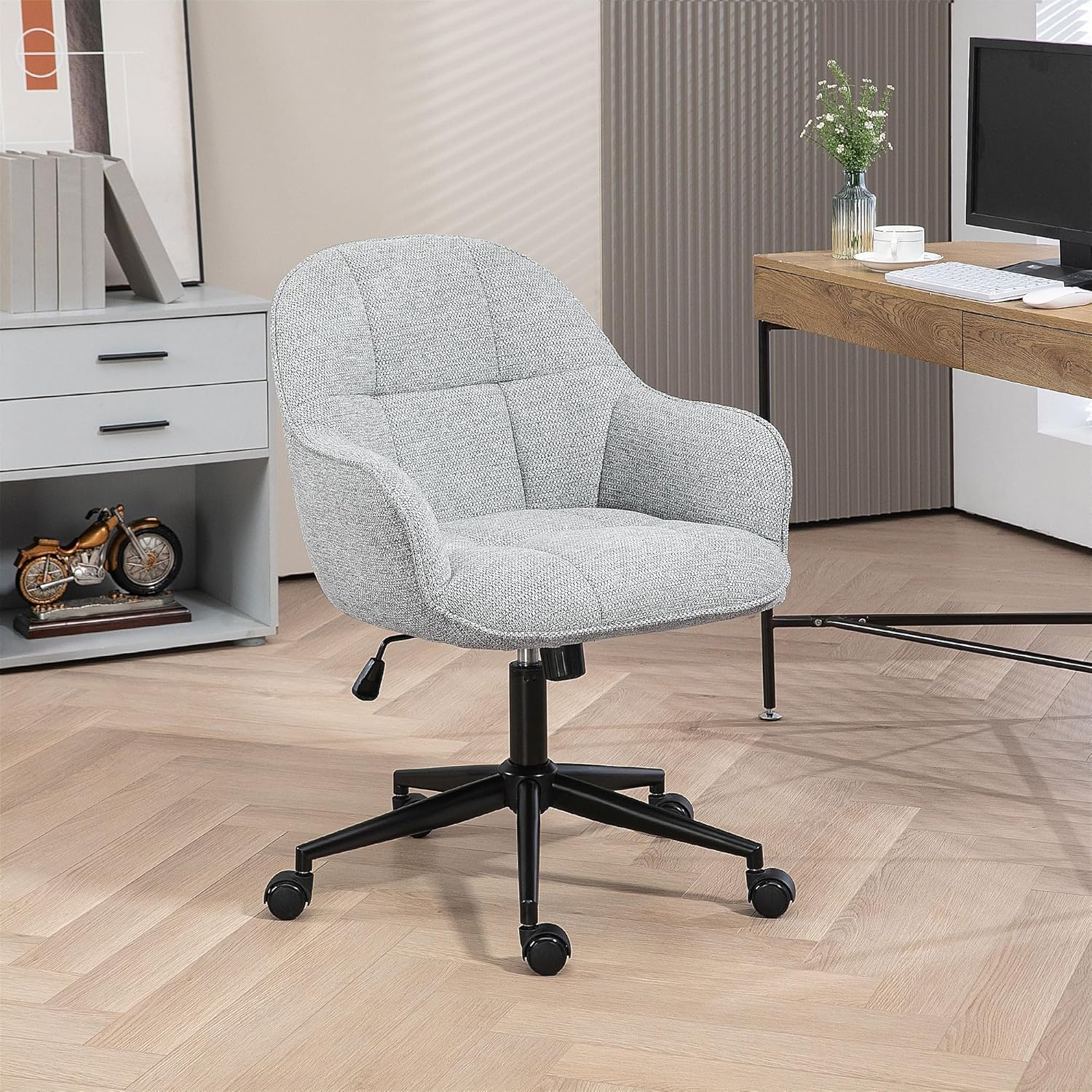 Thumbnail 1 de HOMCOM Fauteuil de bureau gris pivotant 360° à dossier et assise capitonnés, hauteur réglable