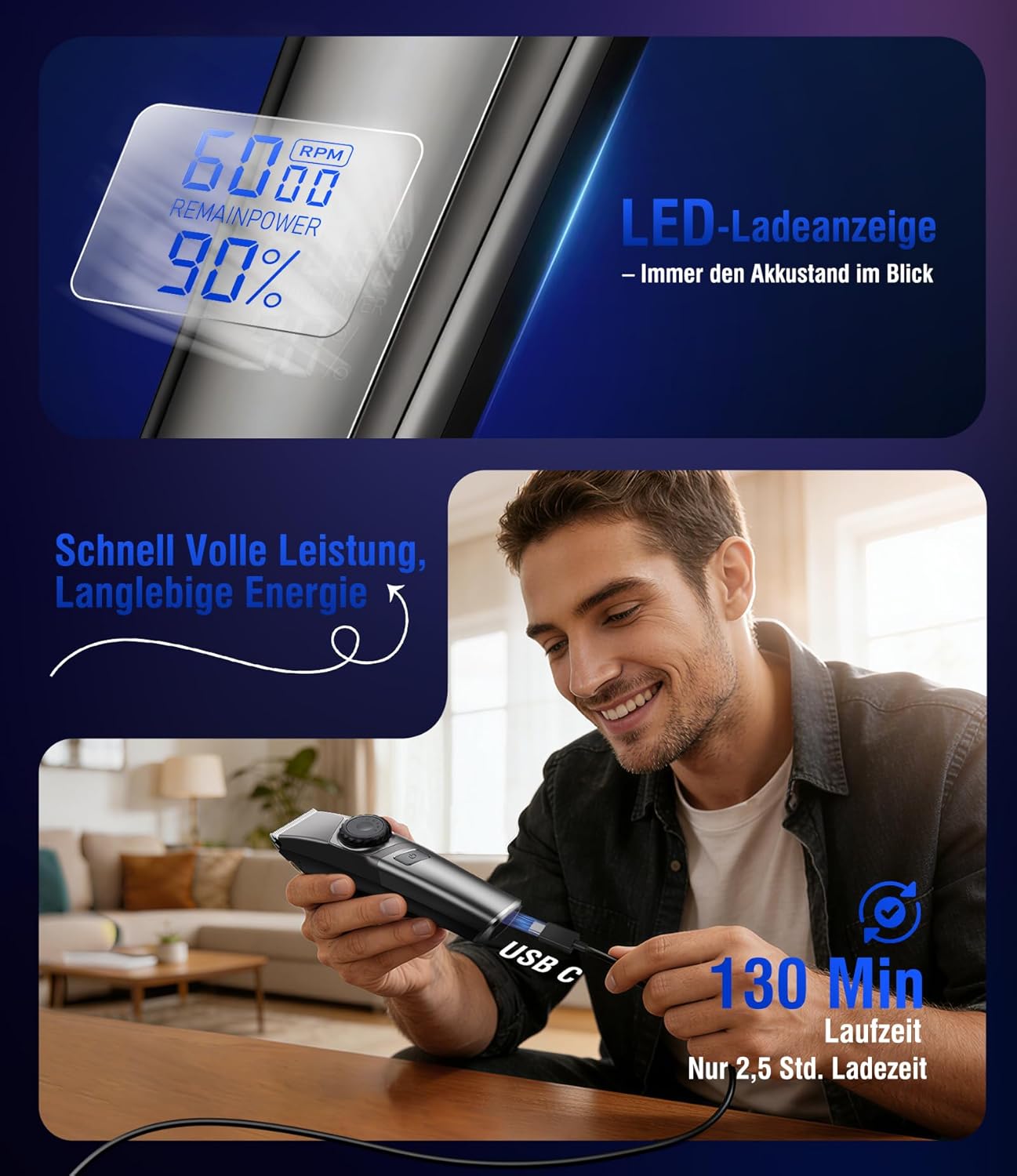 Thumbnail 3 de Profi Haarschneidemaschine mit USB-C & LED-Anzeige – Profi Barber Set mit IPX6, <65 dB