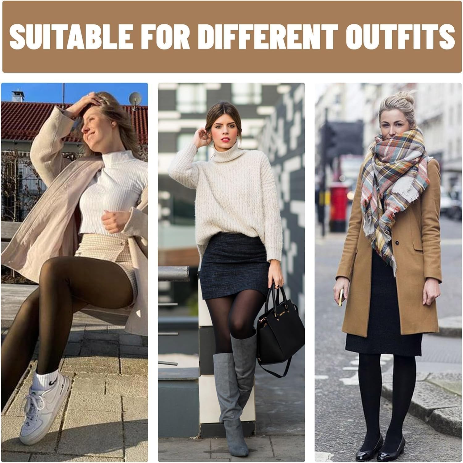 Detalle 2 de CAMPSNAIL Fleece-Lined Thermal Tights for Women, High-Waisted Sheer-Look