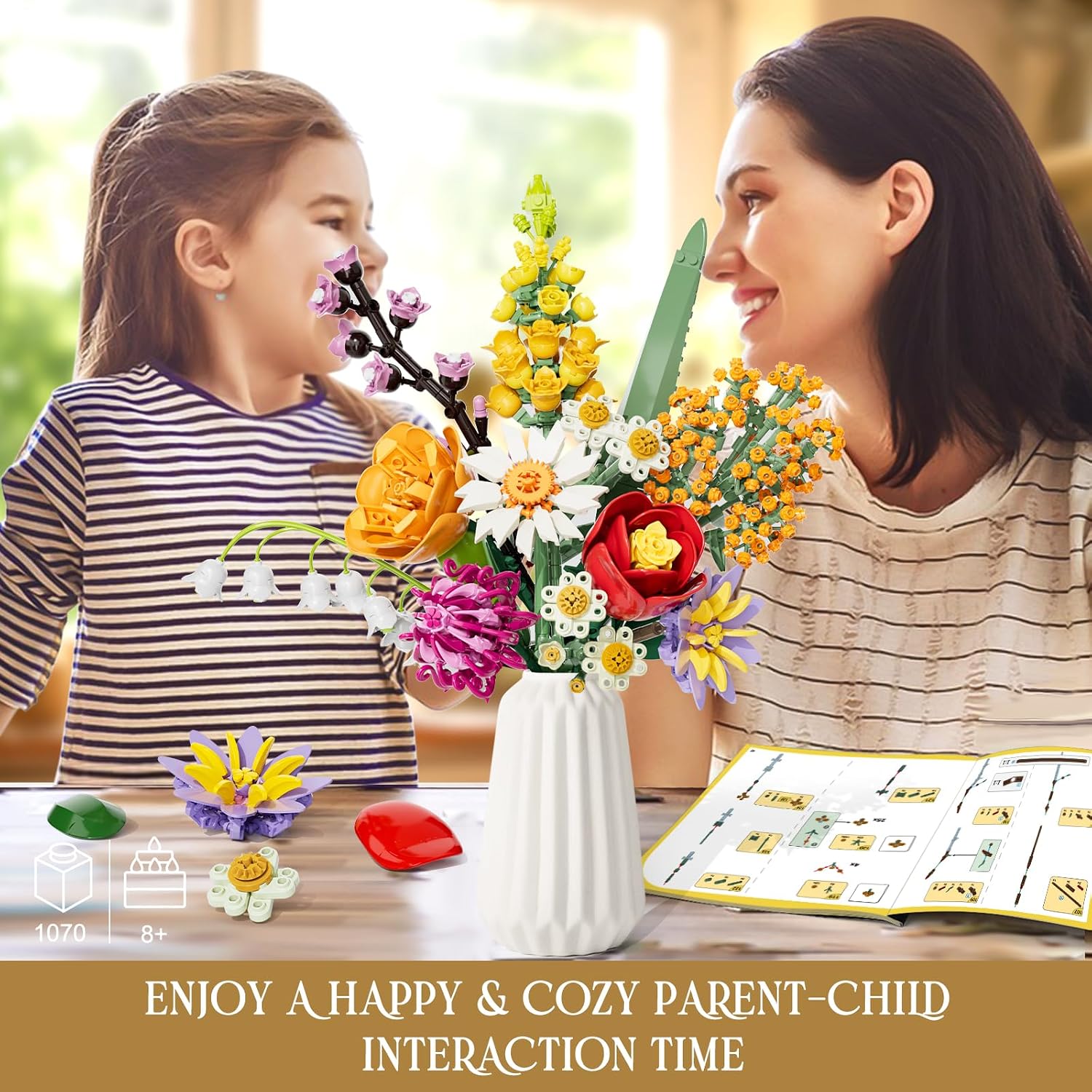 Thumbnail 6 de Flowers Bouquet Building Sets for Adult – 1,070 PCS DIY artificial flower blocks kit with 10 flower types (No vase)