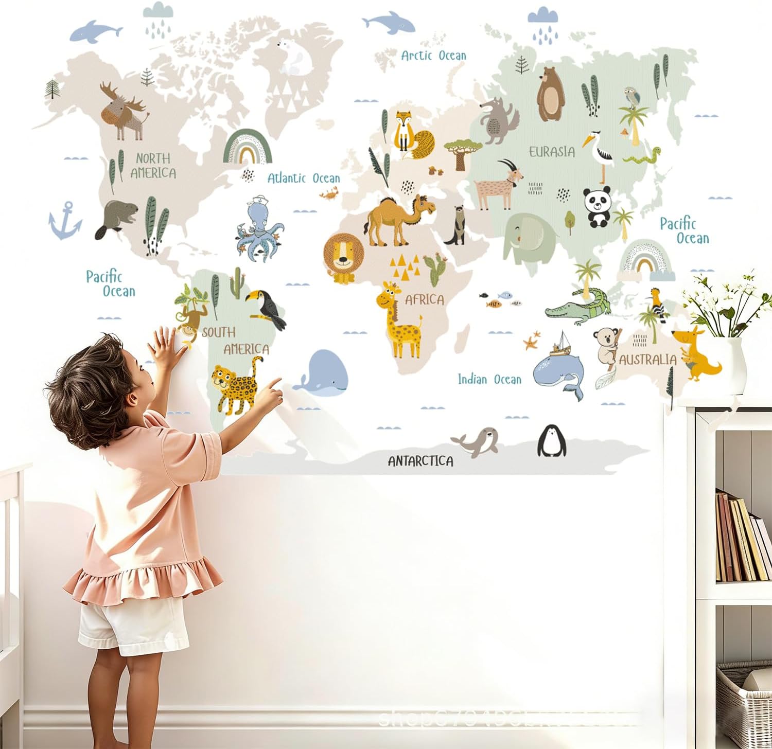 Detalle 2 de Animal World Map Wall Decals, 34.2 x 20.4 in